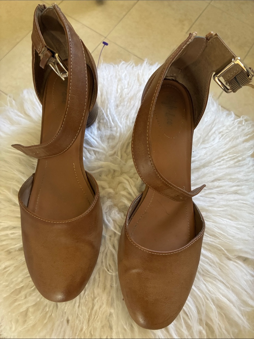 Style & Co Women’s Brown Ankle-Strap Closed-Toe Heels
